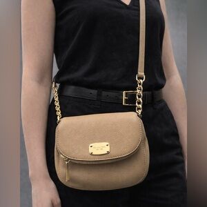 Michael Kors Beige Crossbody Bag with Gold Accents